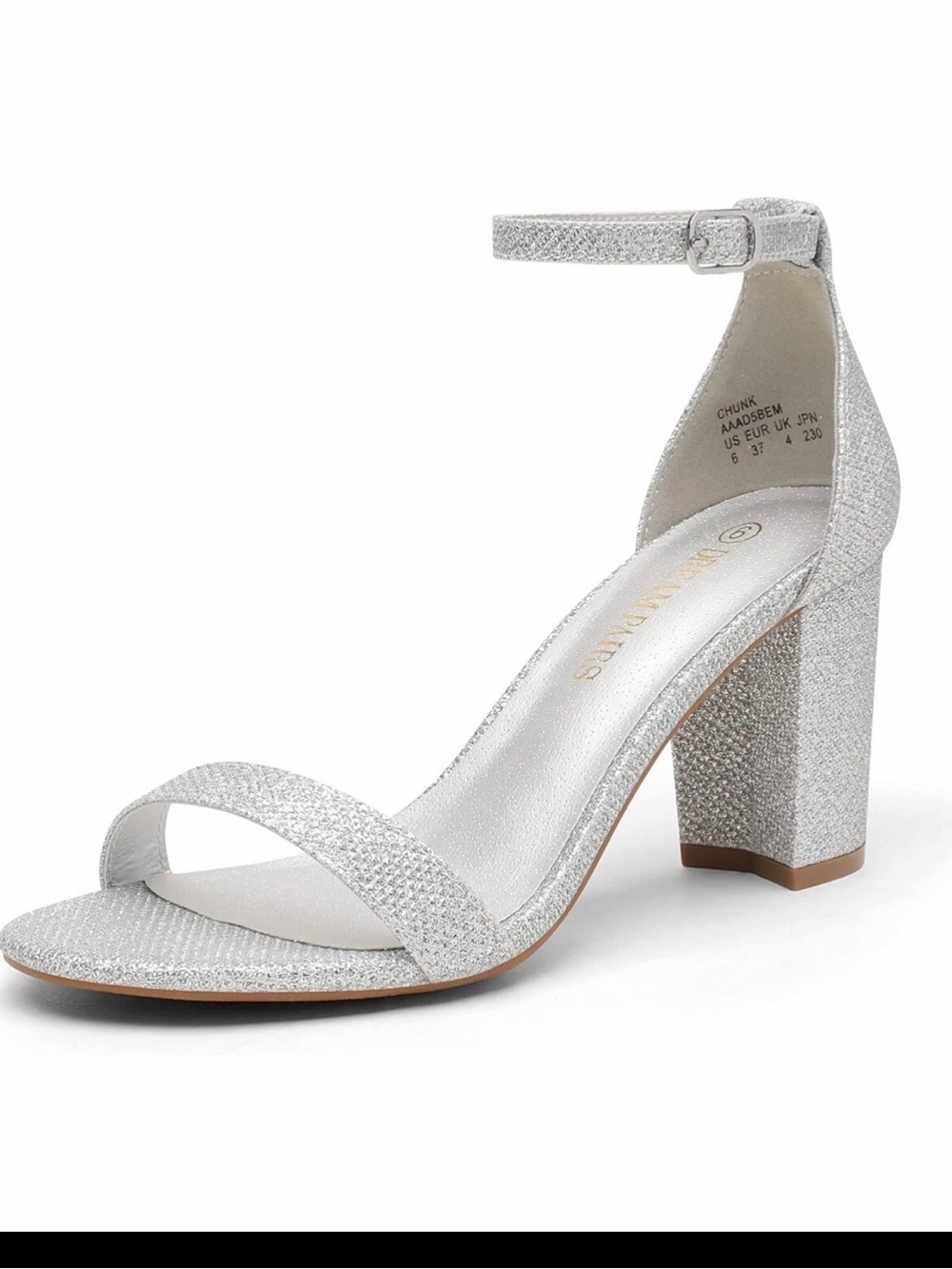 Dream Pairs Silver Glitter Block Heel Sandals Ankle Strap Evening Bride Shoes 7